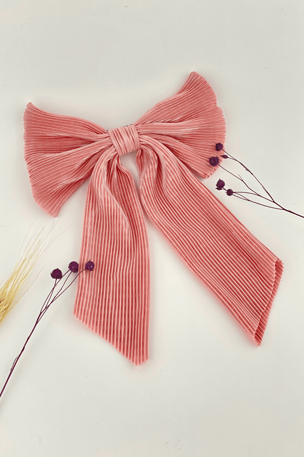 Pink Long Tail Pleated Bow Barrette