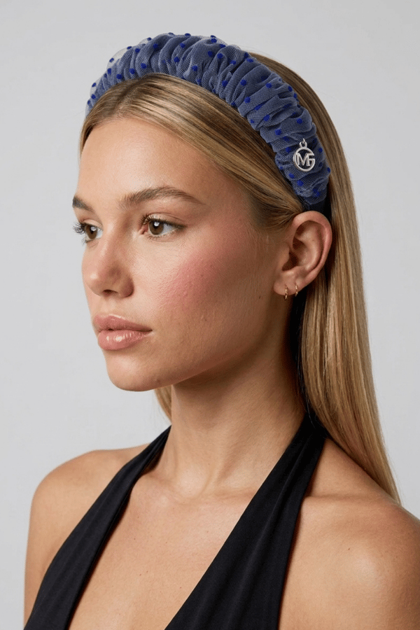 Polka Dot Accordion Headband Navy Blue