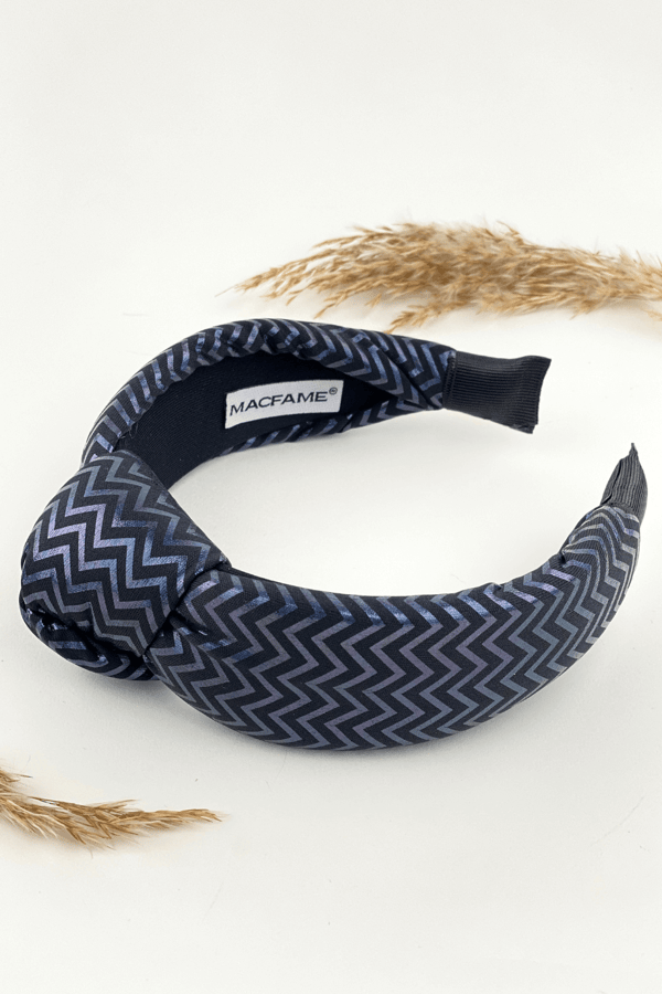 Zigzag Print Navy Blue Headband for Women