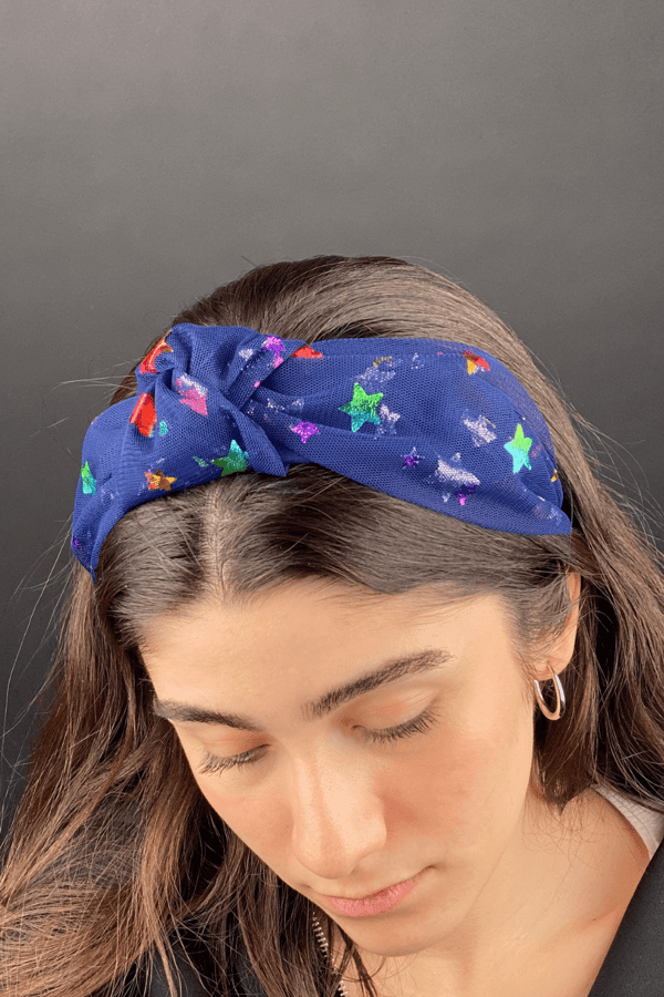 Star Print Knotted Headband Navy Blue