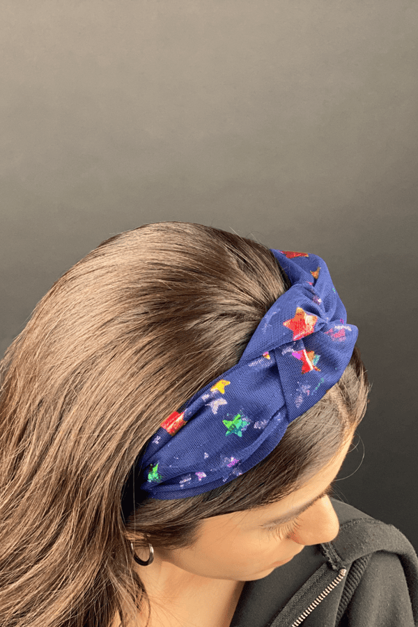 Star Print Knotted Headband Navy Blue