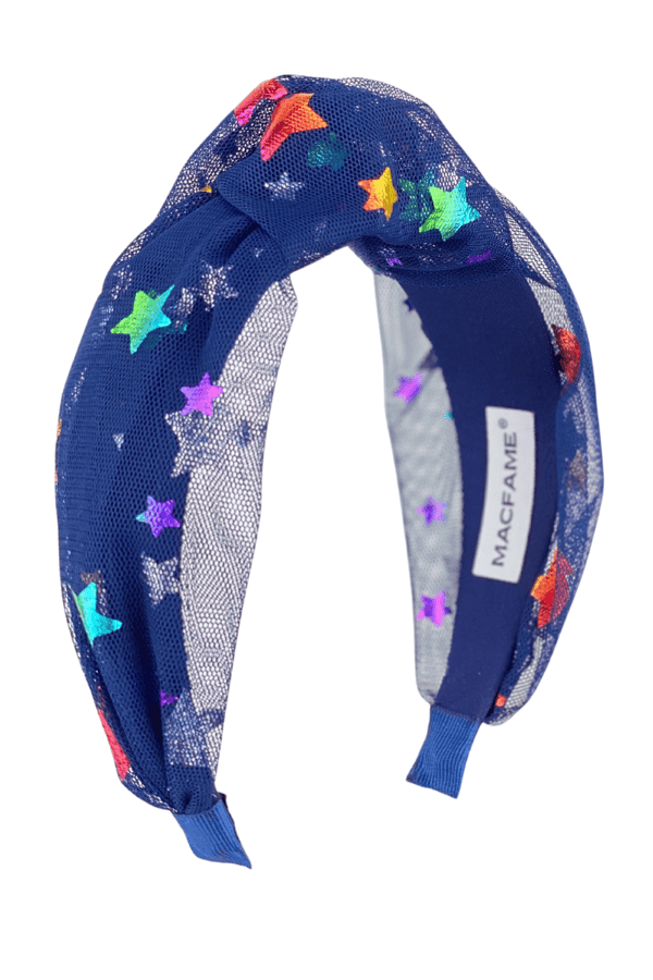 Star Print Knotted Headband Navy Blue