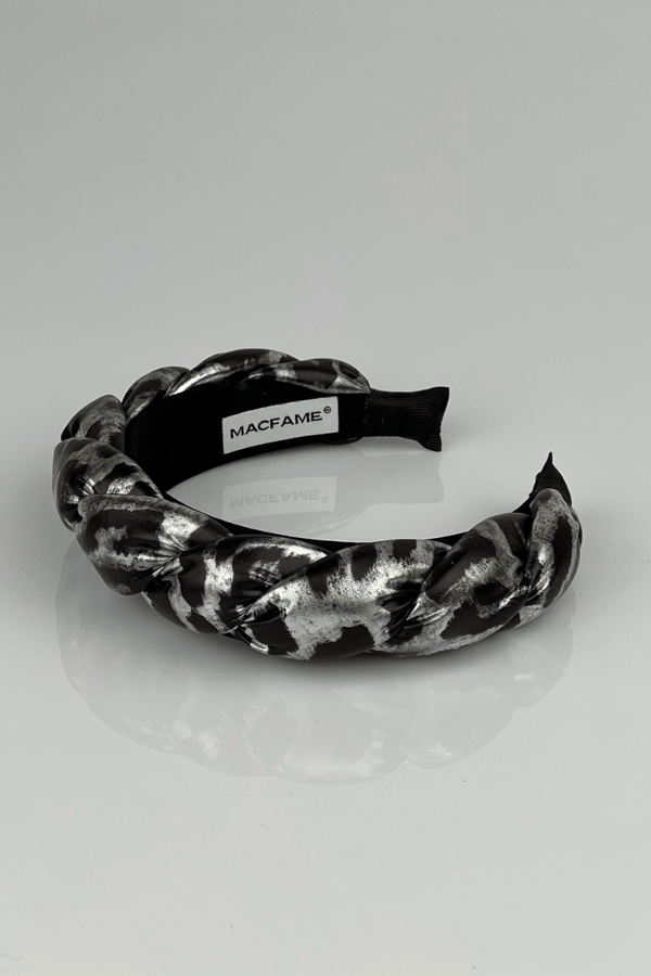 Leopard Print Padded Headband Silver