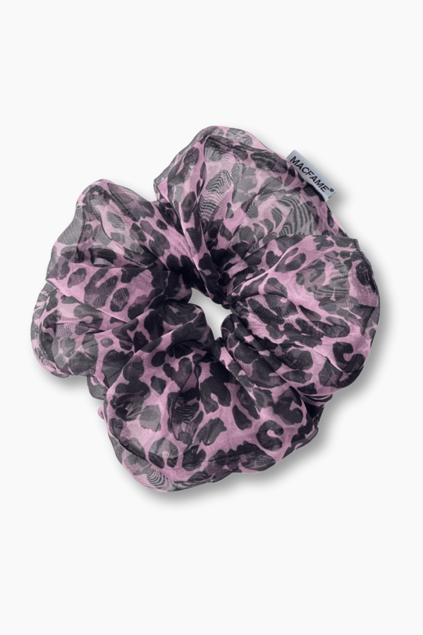 Leopard Print Organza Oversized Scrunchie Pink
