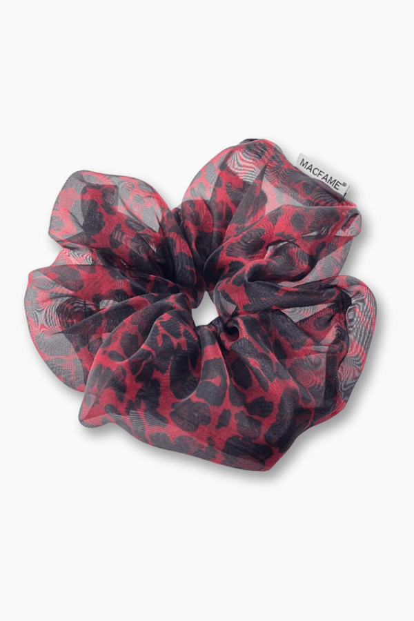 Leopard Print Organza Oversized Scrunchie Red
