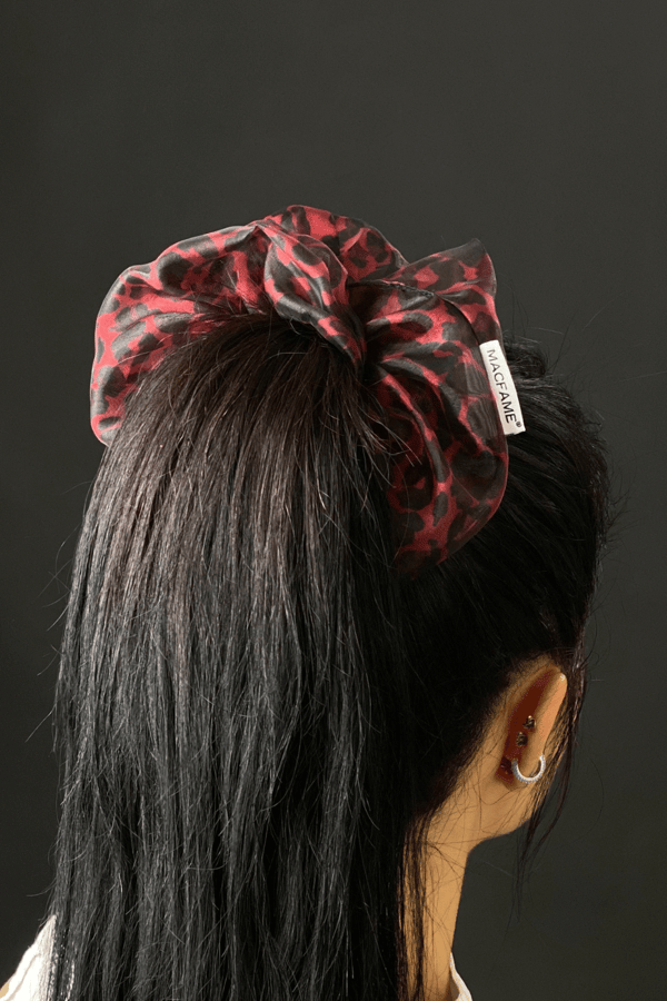 Leopard Print Organza Oversized Scrunchie Red