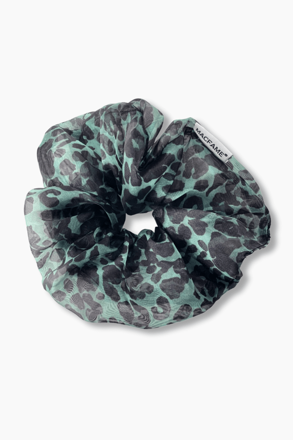 Leopard Print Organza Oversized Scrunchie Green