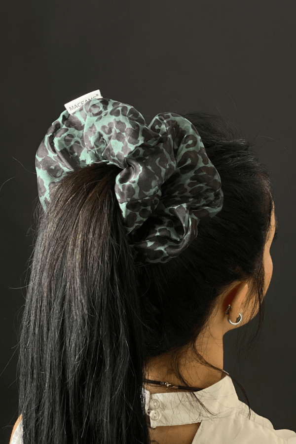 Leopard Print Organza Oversized Scrunchie Green