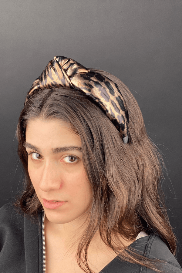 Leopard Print Leather Padded Headband Copper