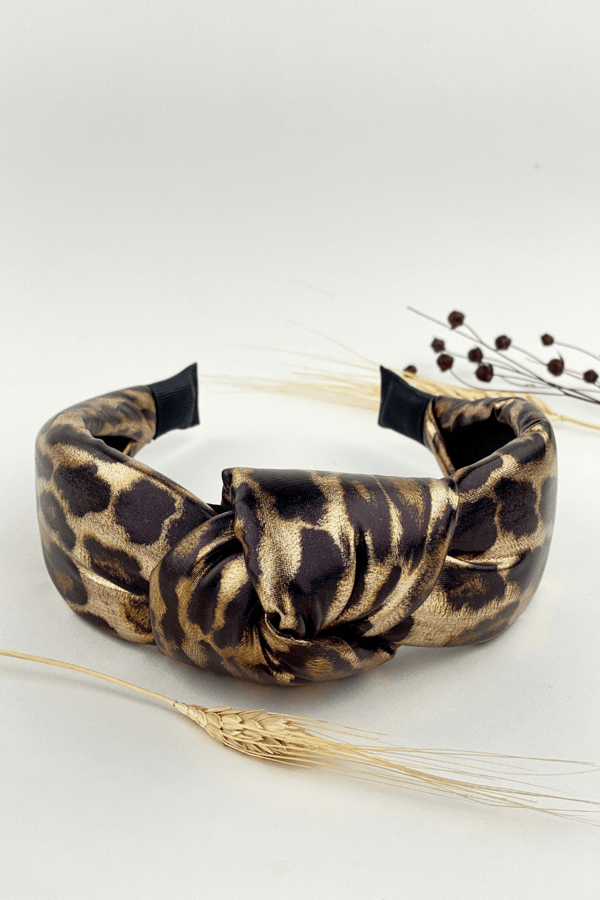 Leopard Print Leather Padded Headband Copper