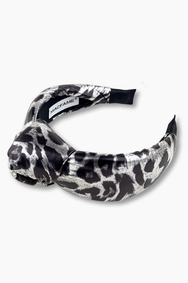 Leopard Print Leather Padded Headband Silver