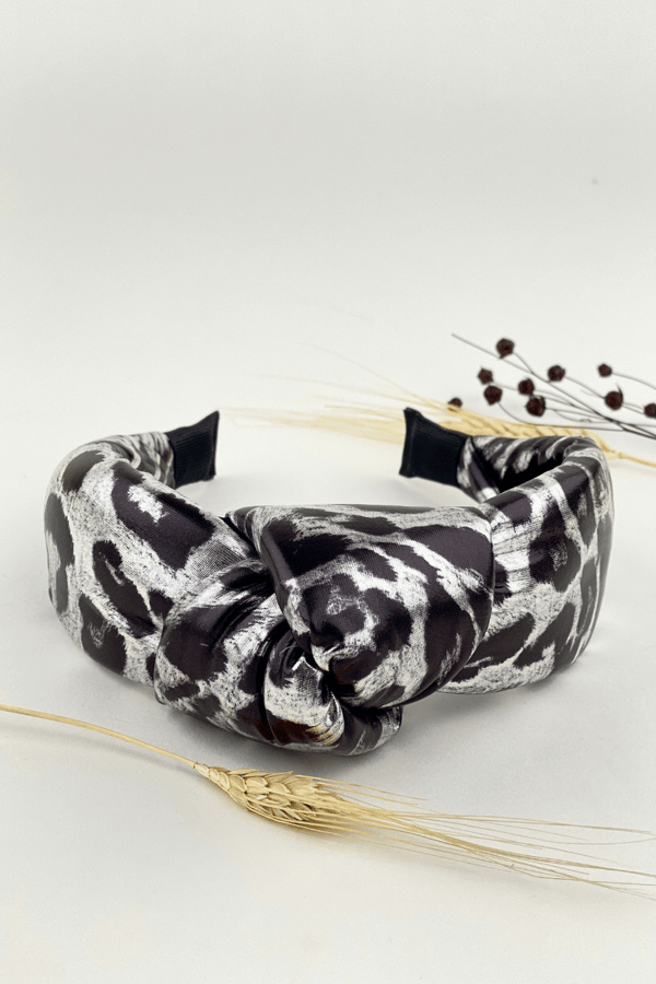 Leopard Print Leather Padded Headband Silver