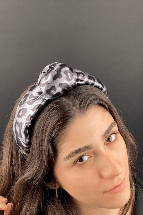 Leopard Print Leather Padded Headband Silver