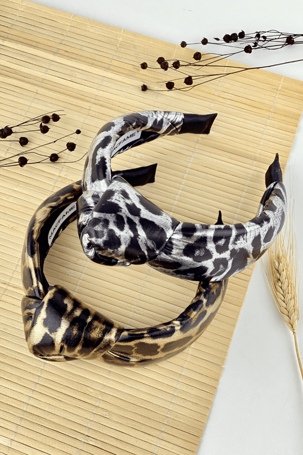 Leopard Print Leather Padded Headband Silver