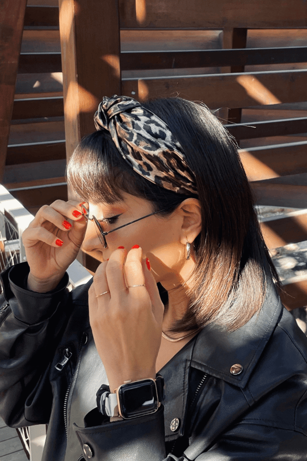 Copper Leopard Printed Leather Headband