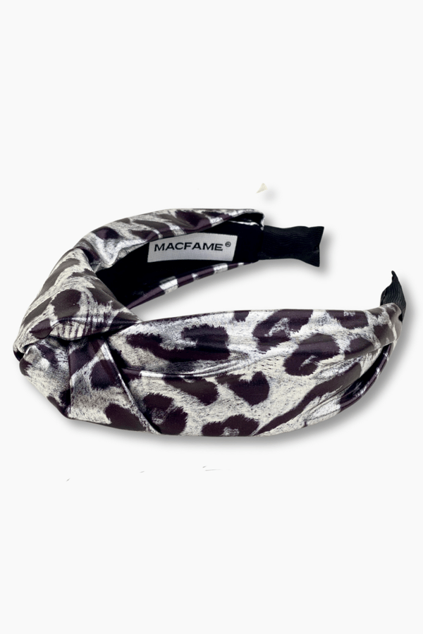Gray Leopard Printed Leather Headband