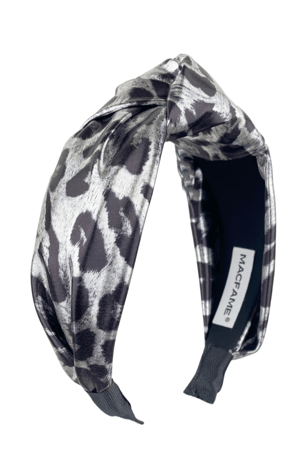 Gray Leopard Printed Leather Headband