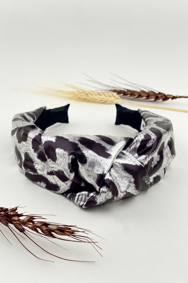Gray Leopard Printed Leather Headband
