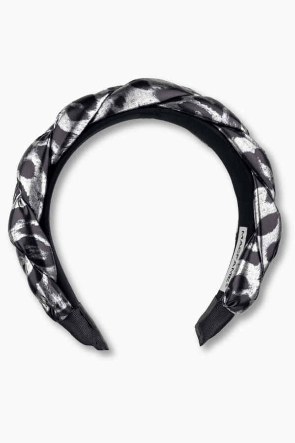 Leopard Print Braided Headband Silver