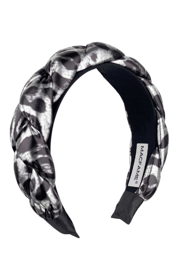 Leopard Print Braided Headband Silver