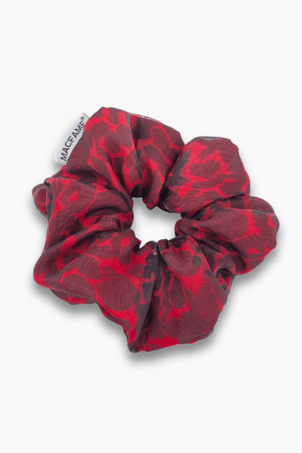 Leopard Print Organza Scrunchie Red