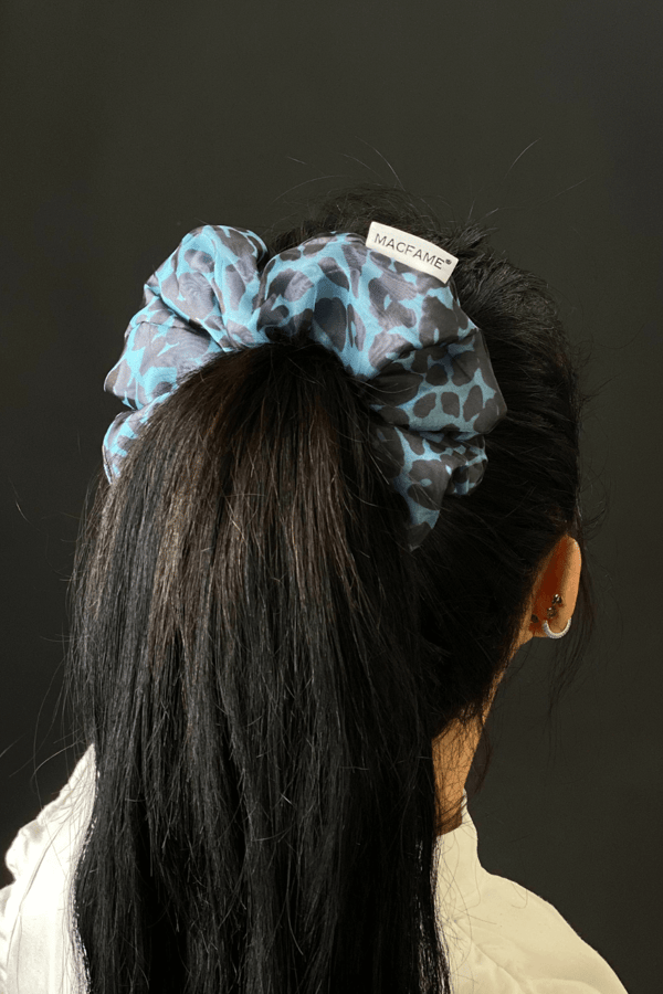 Leopar Desenli Scrunchie Toka Mavi