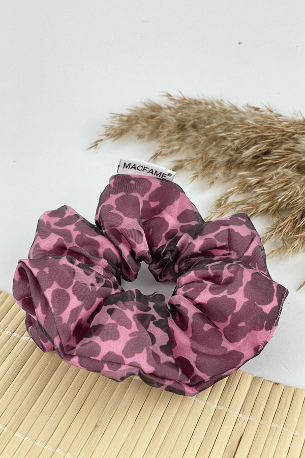 Leopard Print Organza Scrunchie Pink