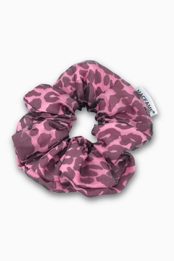 Leopard Print Organza Scrunchie Pink