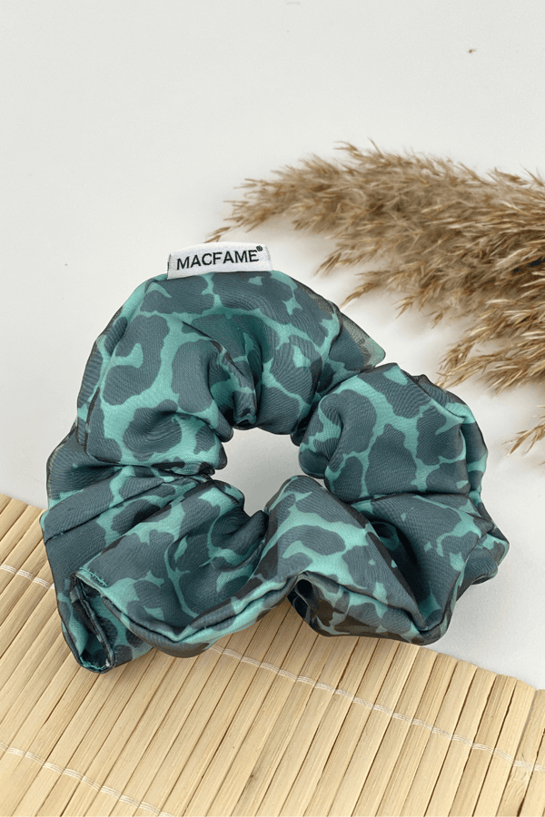 Leopard Print Organza Scrunchie Green