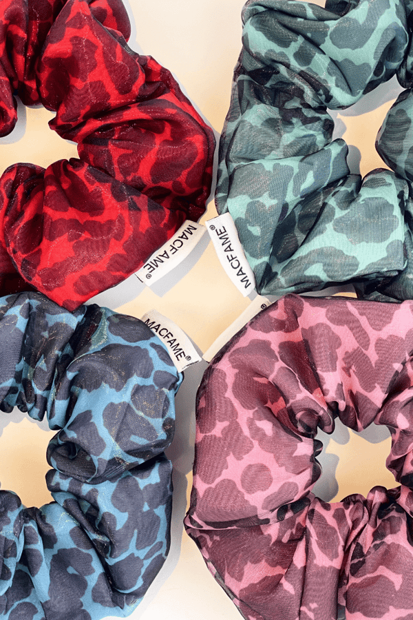 Leopard Print Organza Scrunchie Green