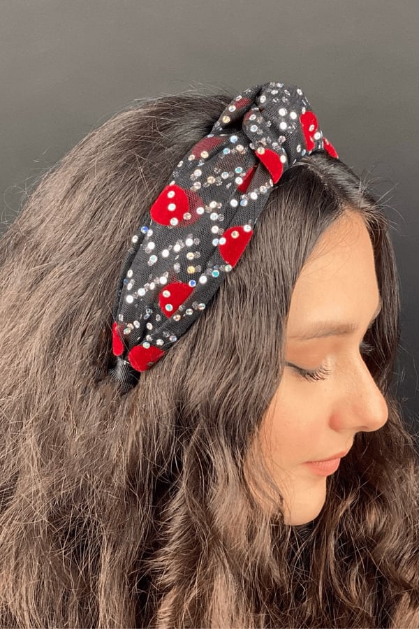 Macfame Flock Polka Dot Knotted Crown Black-Red