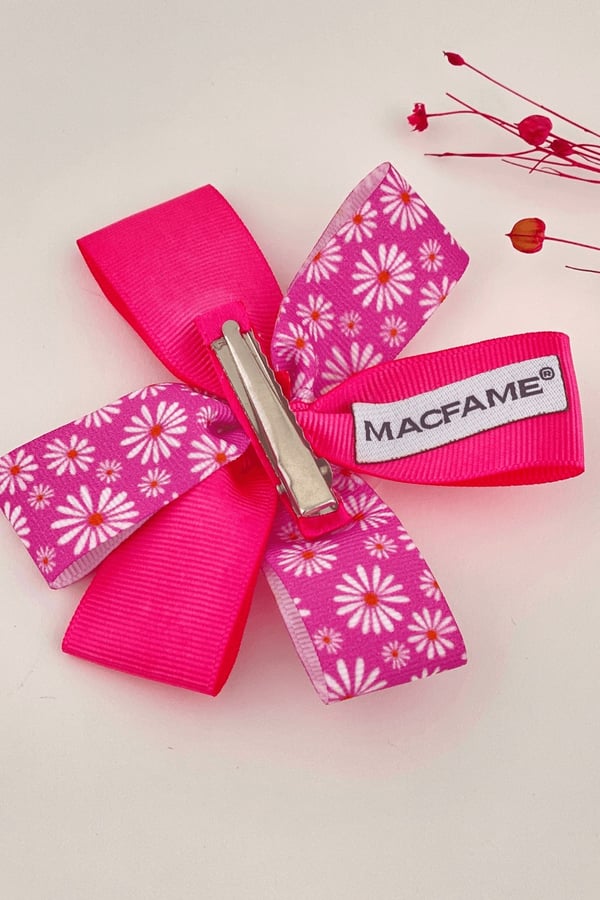 Macfame Grosgrain Ribbon Floral Pattern Side Buckle Set Pink
