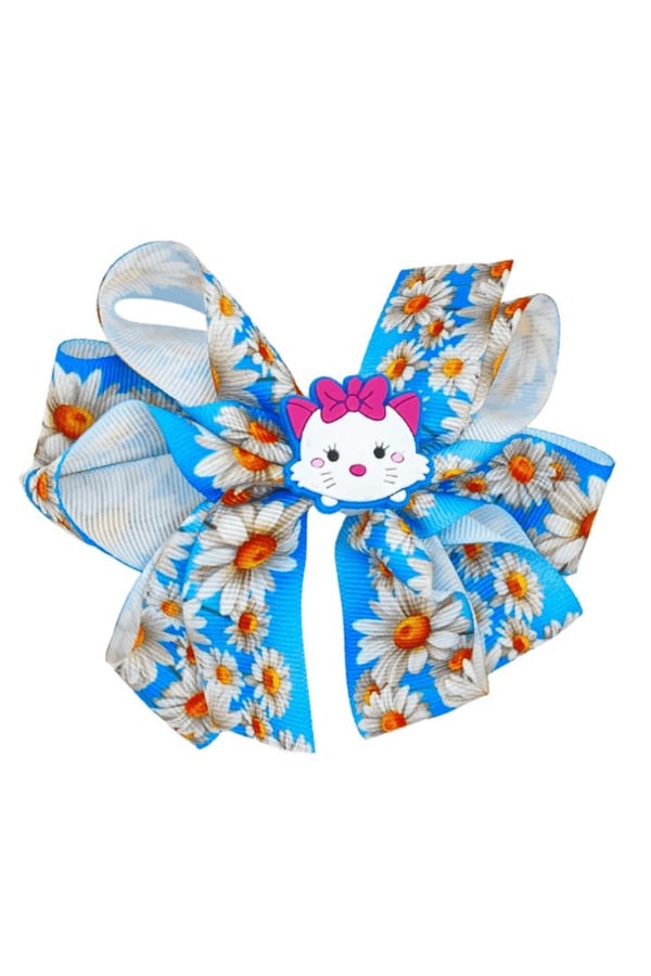 Macfame Cat Figure Patterned Grosgrain Ribbon Kids Snap (Automatic) Buckle Blue