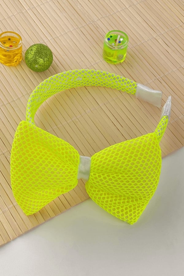 Macfame Neon Netted Bow Kids Tiara Green