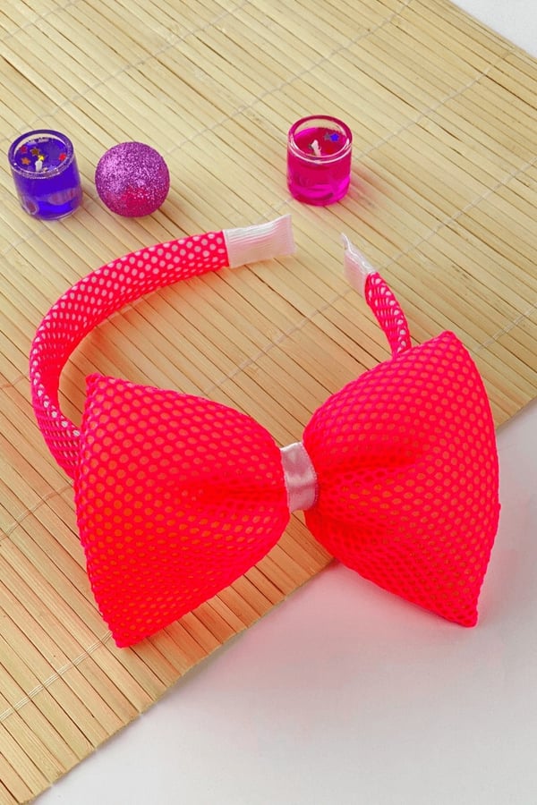 Macfame Neon Netted Bow Kids Tiara Pink