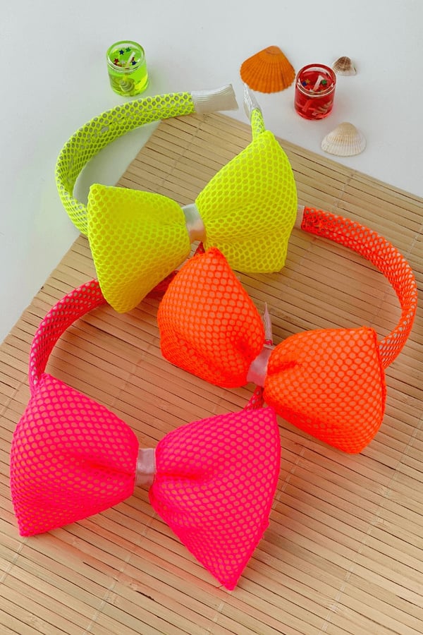 Macfame Neon Netted Bow Kids Tiara Green