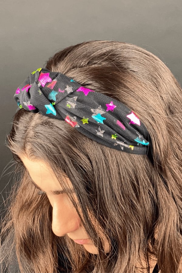 Macfame Color Star Pattern Knotted Crown Black