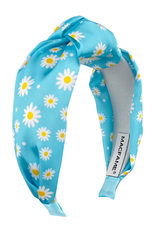 Daisy Printed Satin Headband Blue