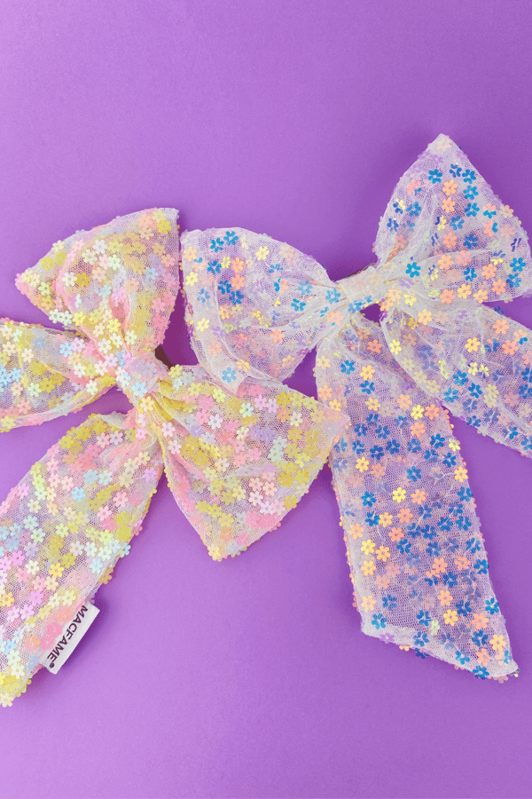 Blue Daisy Long Tail Bow Barrette