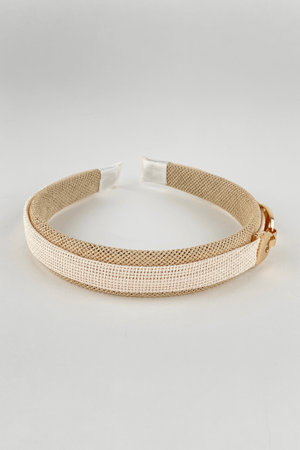 Metal Design Linen Headband Beige