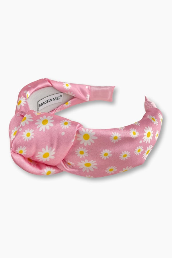 Daisy Print Padded Satin Headband Pink