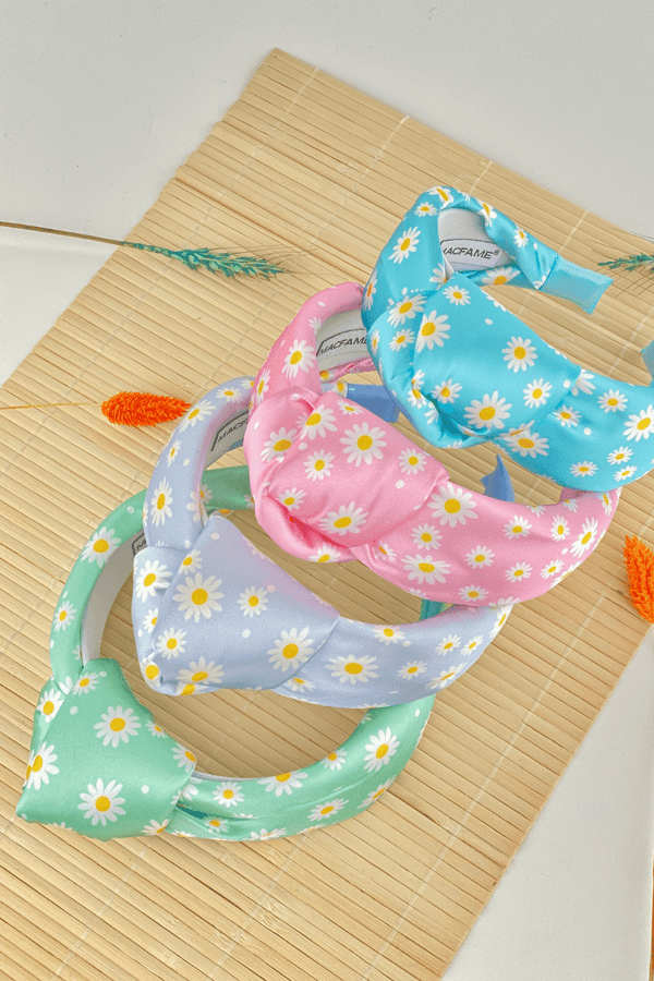 Daisy Print Padded Satin Headband Pink