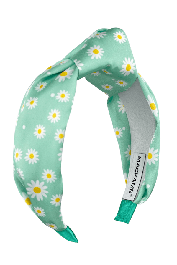 Daisy Printed Satin Headband Green
