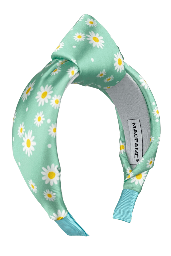 Daisy Print Padded Satin Headband Green