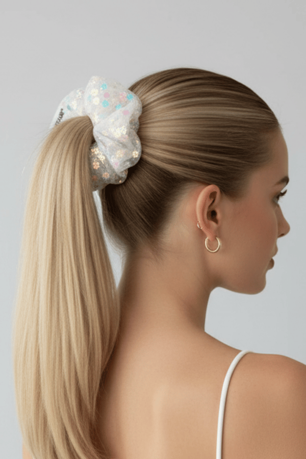 Daisy Tulle Scrunchie Blue