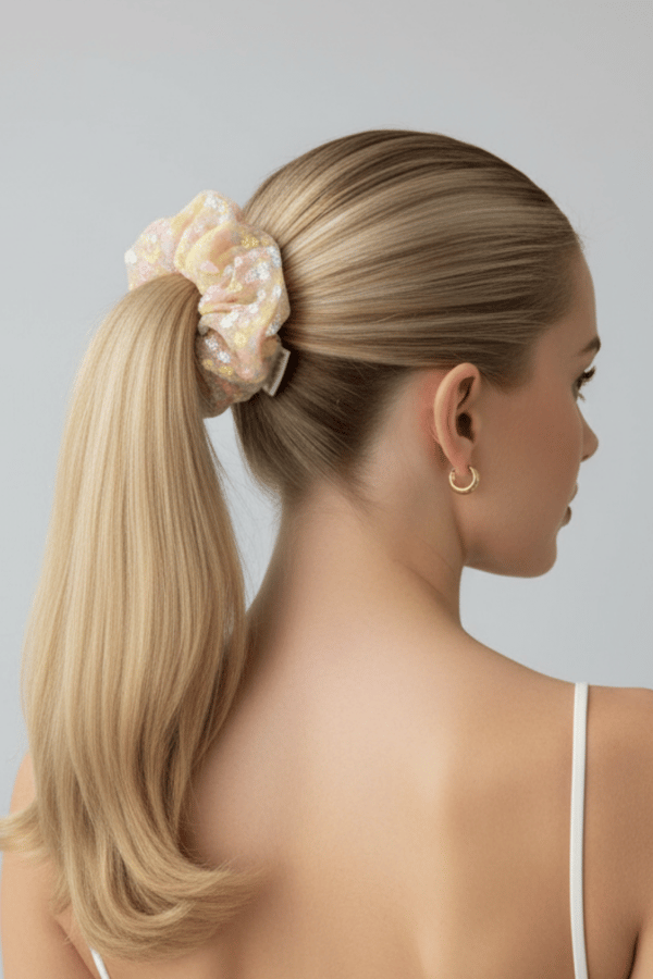 Daisy Tulle Scrunchie Pink