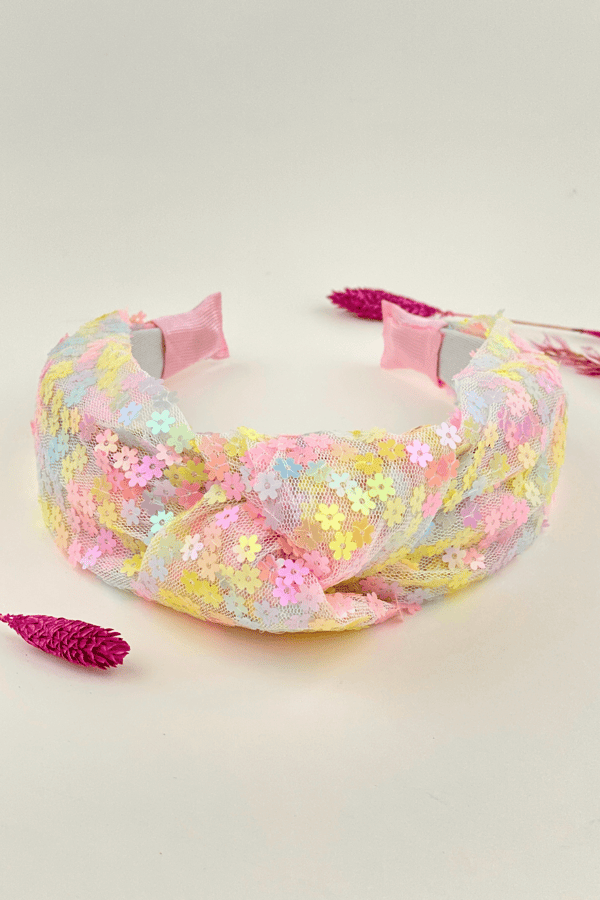 Daisy Sequin Pink Tulle Headband