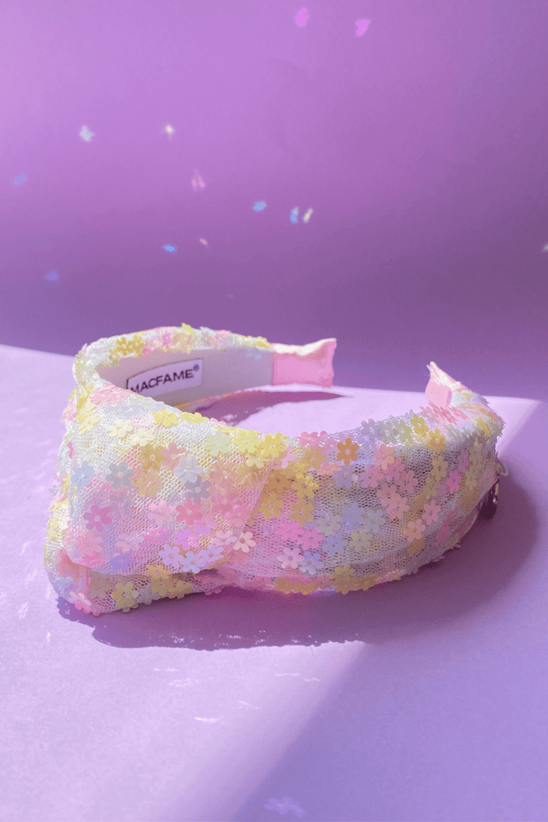 Daisy Sequin Pink Tulle Headband