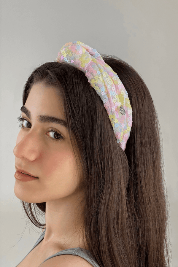 Daisy Sequin Pink Tulle Headband