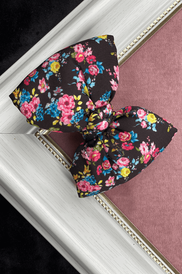 Pink Floral Print Bow Barrette